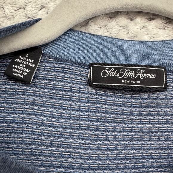 Saks Fifth Avenue Sweater Womens L Blue Silk Cashmere Crew Neck Long Sleeves - Picture 2 of 11